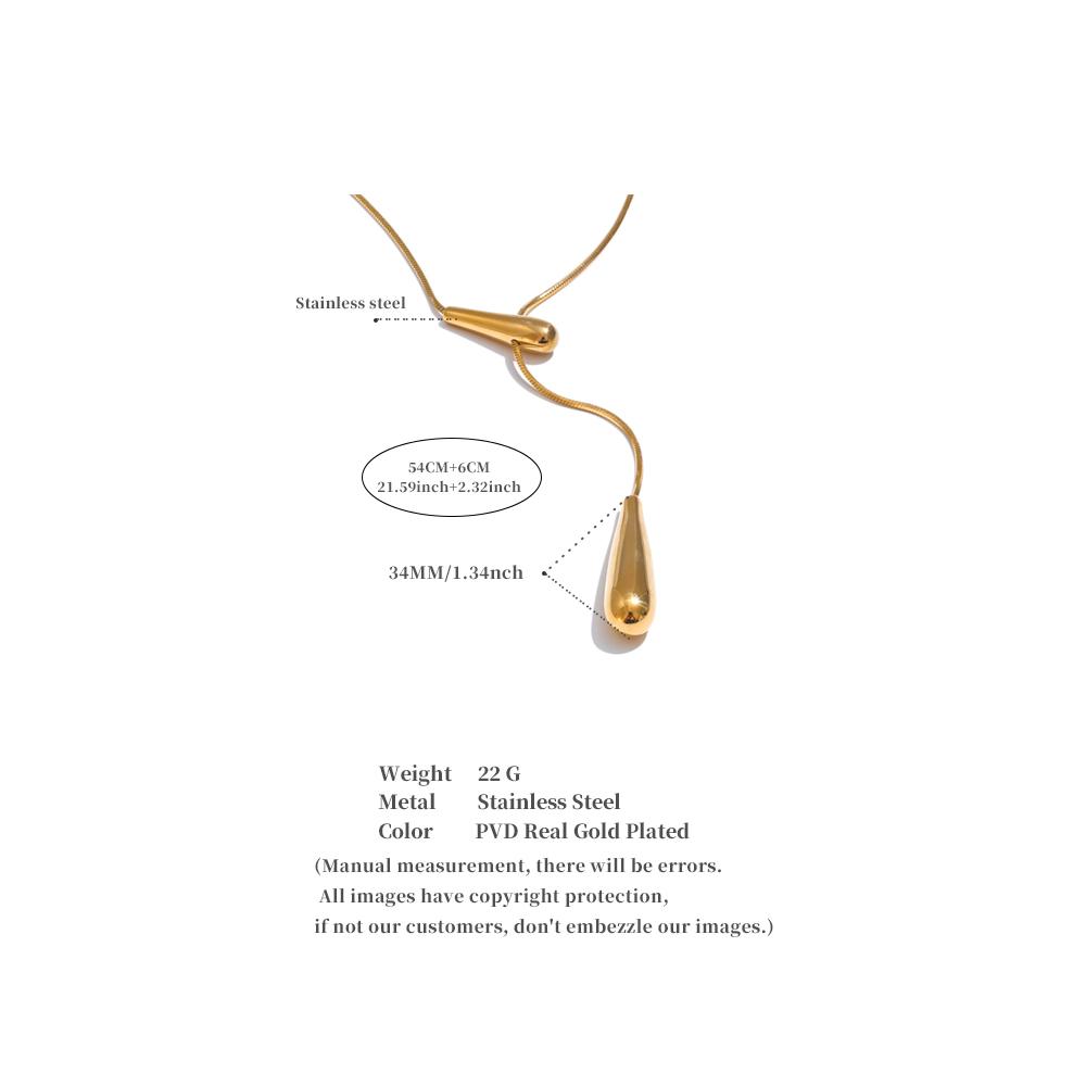 Yhpup 55+5cm Stainless Steel Water Drop Long Adjustable Necklace Pendant Gold & Platinum PVD Plated Charm Versatile Jewelry Gift