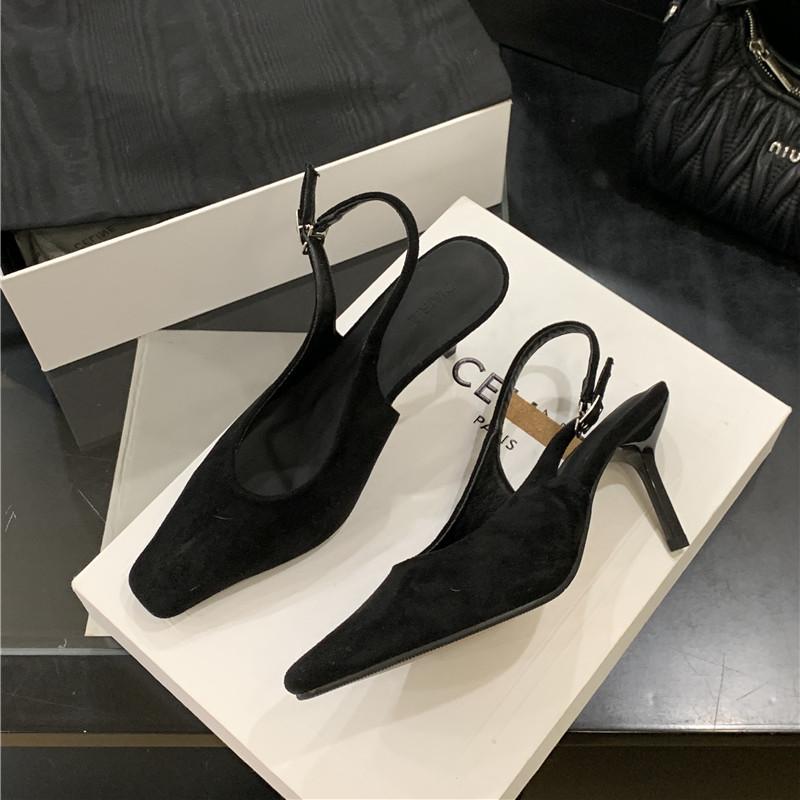 

Fashion Bailamos 2025 Autumn Women Sandal Fashion Round Toe Shallow Slip On Ladies Elegant Pumps Shoes Thin High Heel Slingback Shoes 39 чёрный