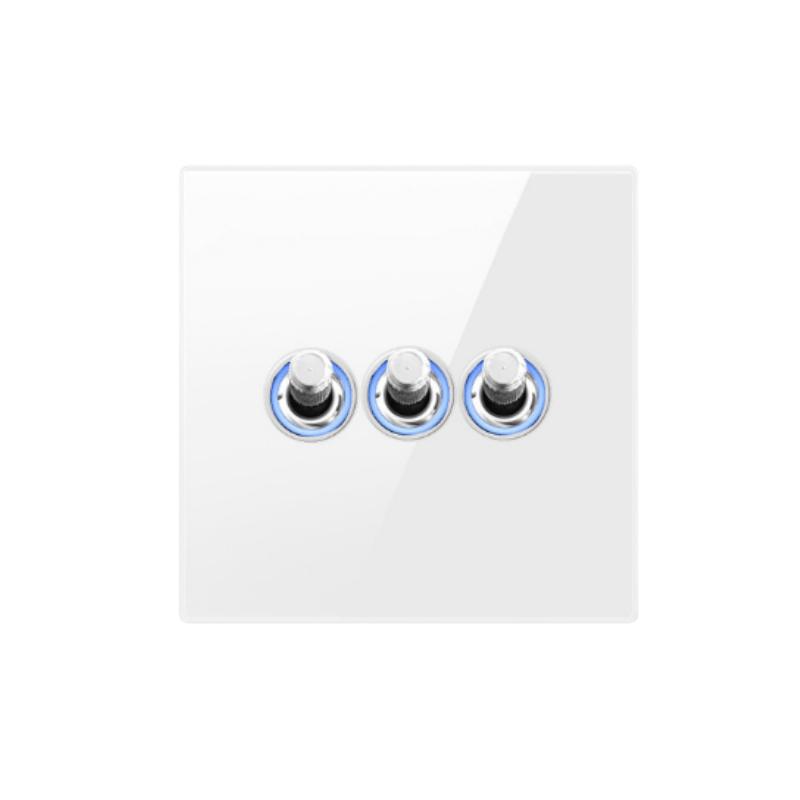 Hvit herdet glass Europeisk Vintage vippebryter for vegglampe, 110-250V 1-polet 2-veis Elektrisk på/av med LED-indikator