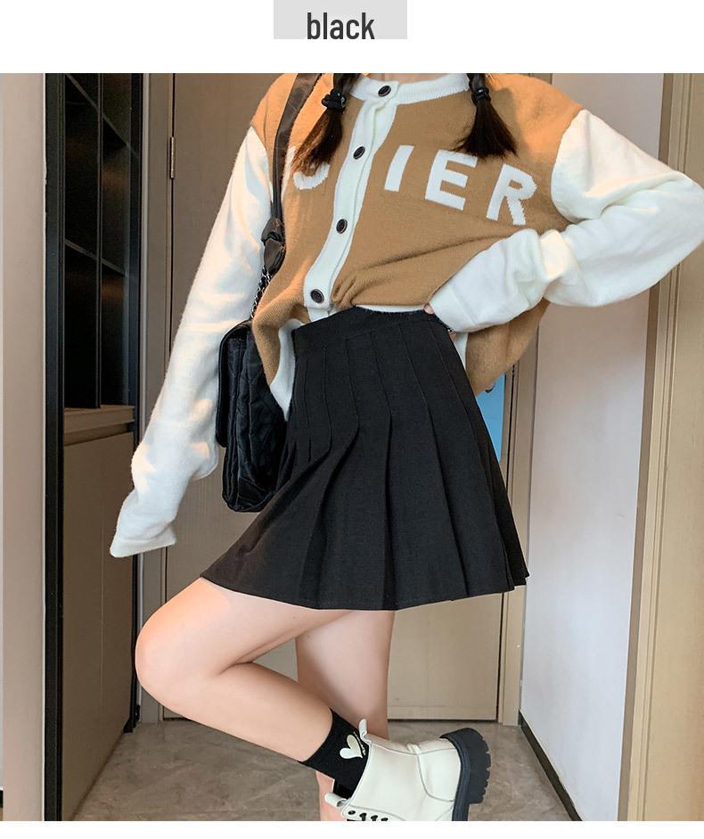 New 2024 Women's High Waist Black Pleated A-line Skirt - Short, Slimming, Summer to Autumn Style