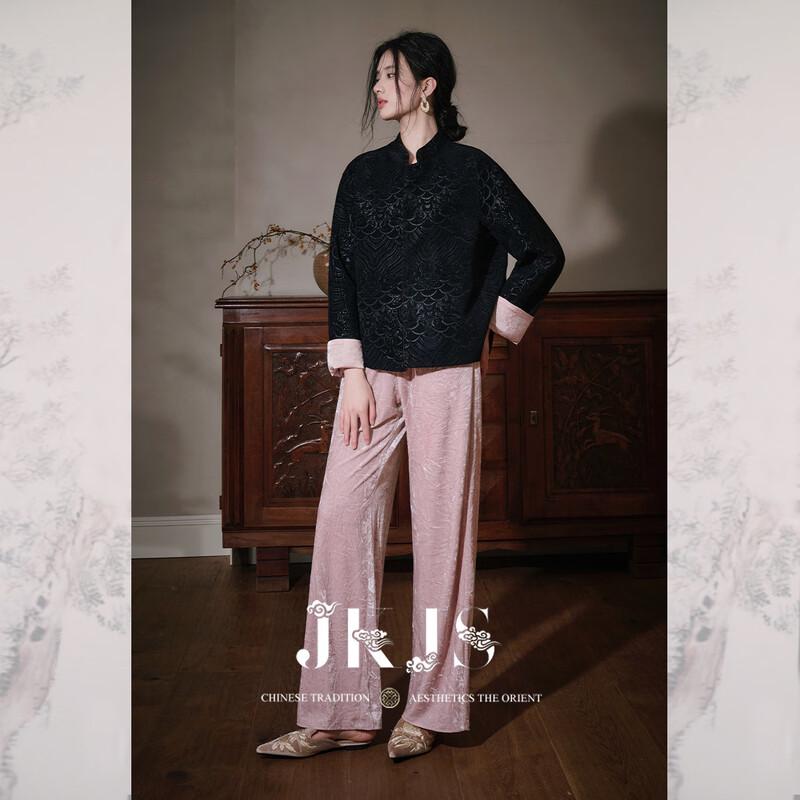 JK&JS Velvet High-Waist Loose Wide-Leg Pants