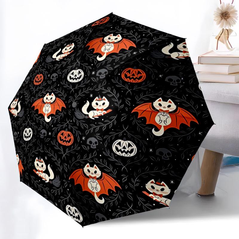 1pc Halloween Cats Automatic Open/Close Umbrella, Windproof, Folding Compact Umbrella with Lightweight Design for Women/Men078