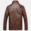 Men Long Sleeve Stand Collar Faux Leather Fleece Lined Zip Warm Short