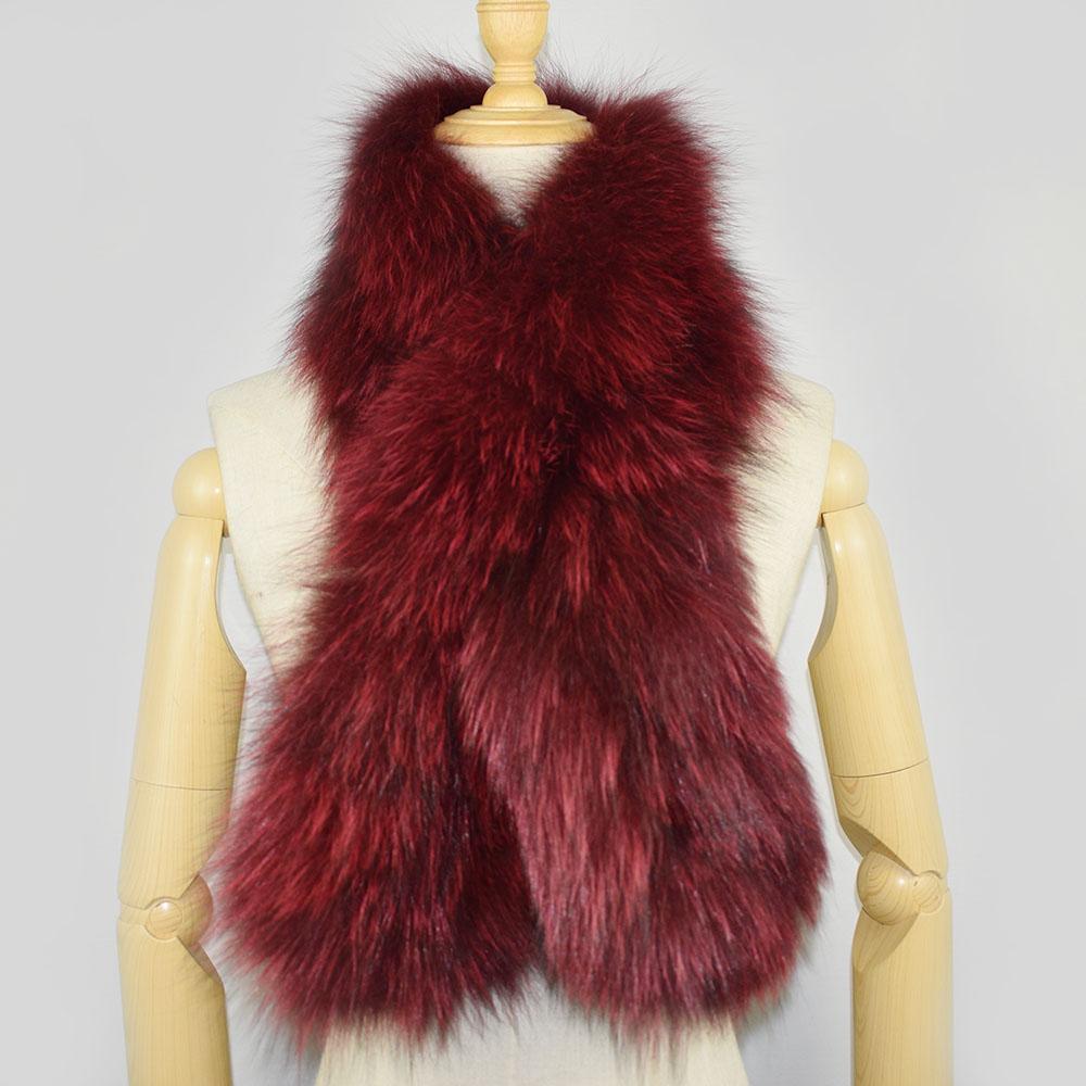 MWFur Fashion Winter Fluffy Fox Fur Scarves Hand Knitted Fox Fur Neck Collar Knit Fox Fur Scarf for Women