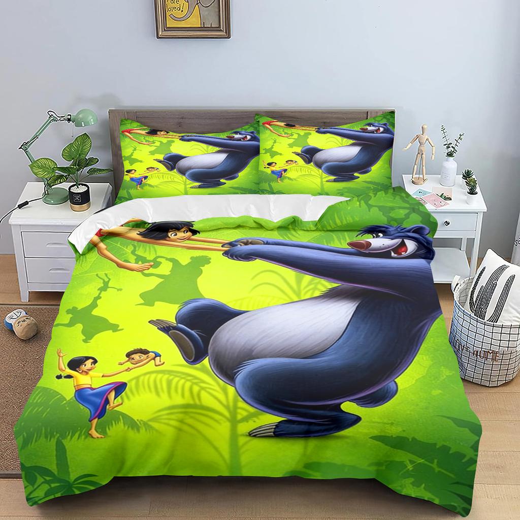 Copripiumino Libro della Giungla Serie Principesse Set Piumone Biancheria da Letto 3D Biancheria da Letto per Bambini Set 3 Pezzi 1 Copripiumino Misura King Size