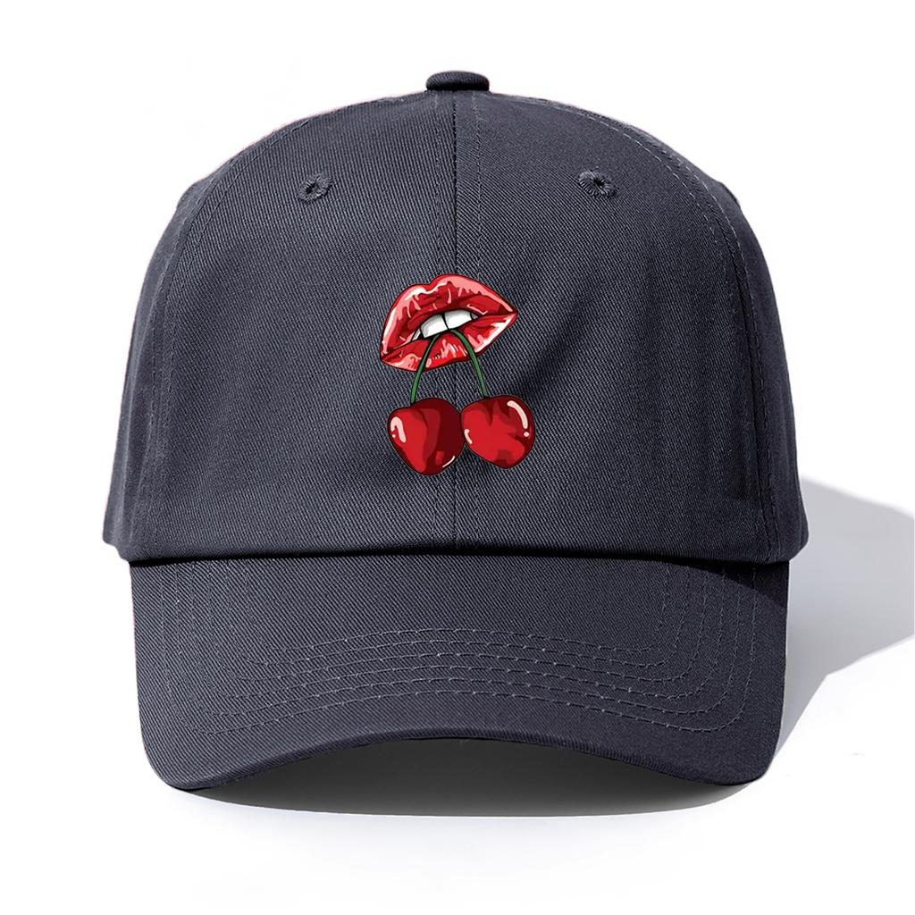 1pc LIP&CHERRY Print Baseball Cap for Adults, Minimalist Retro Style Casual Soft Adjustable Dad Hat, Perfect As Gift