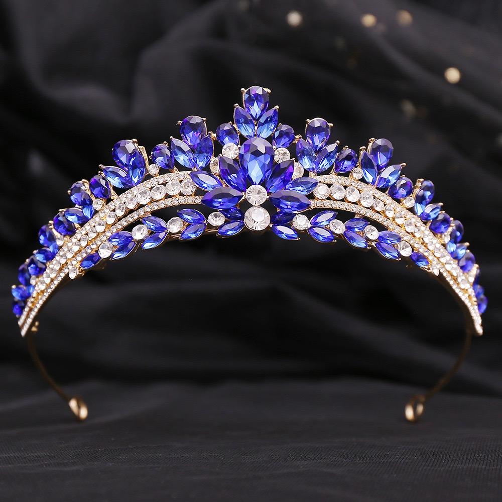 Korean Opal Crystal Bridal Crown TealGreen Princess Tiara Set Luxury Wedding Party Hair Zircon for Queen Style Brides Crown