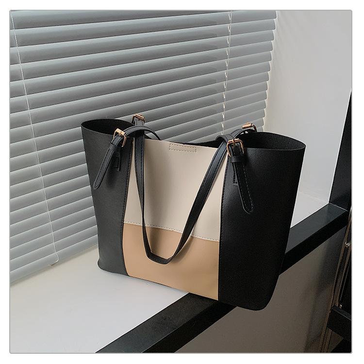 Retro simple atmosphere women's summer new large-capacity splicing shoulder portable tote bag