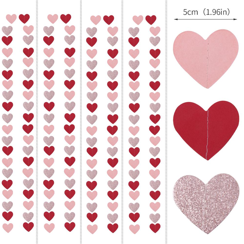 4m Valentine Heart Garland String Hanging Decoration Red Pink Heart Banner Romantic Wedding Engagement Valentine's Day Decor