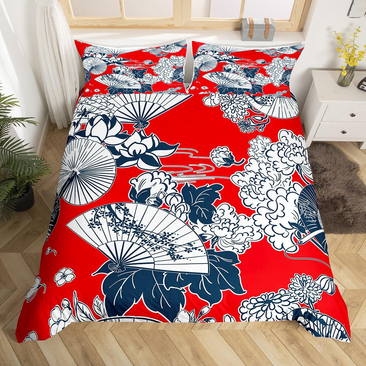 

White Crane Down Duvet Cover Queen King Size Wild Bird Animal Bedding Set Ink Painting Quilt Cover Trees Branches Plants 3 Pcs EU SK(260*220cm)3pcs