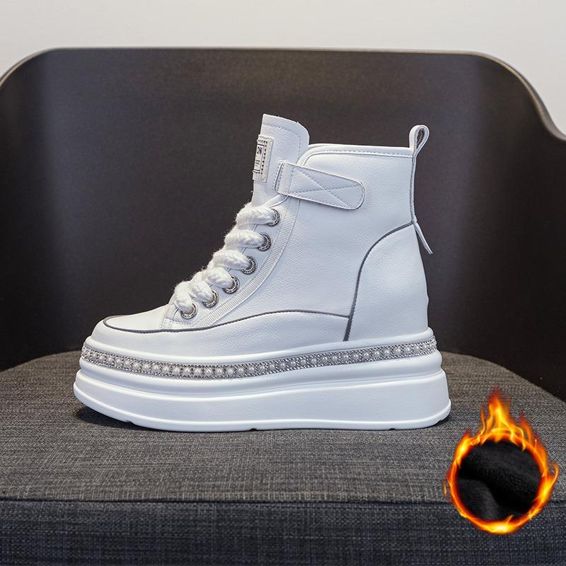 

Женские кроссовки Зимний новый стиль Торт-губка Женская обувь На все случаи жизни На высоком каблуке На толстой подошве Внутреннее увеличение роста Женская обувь 32 белый