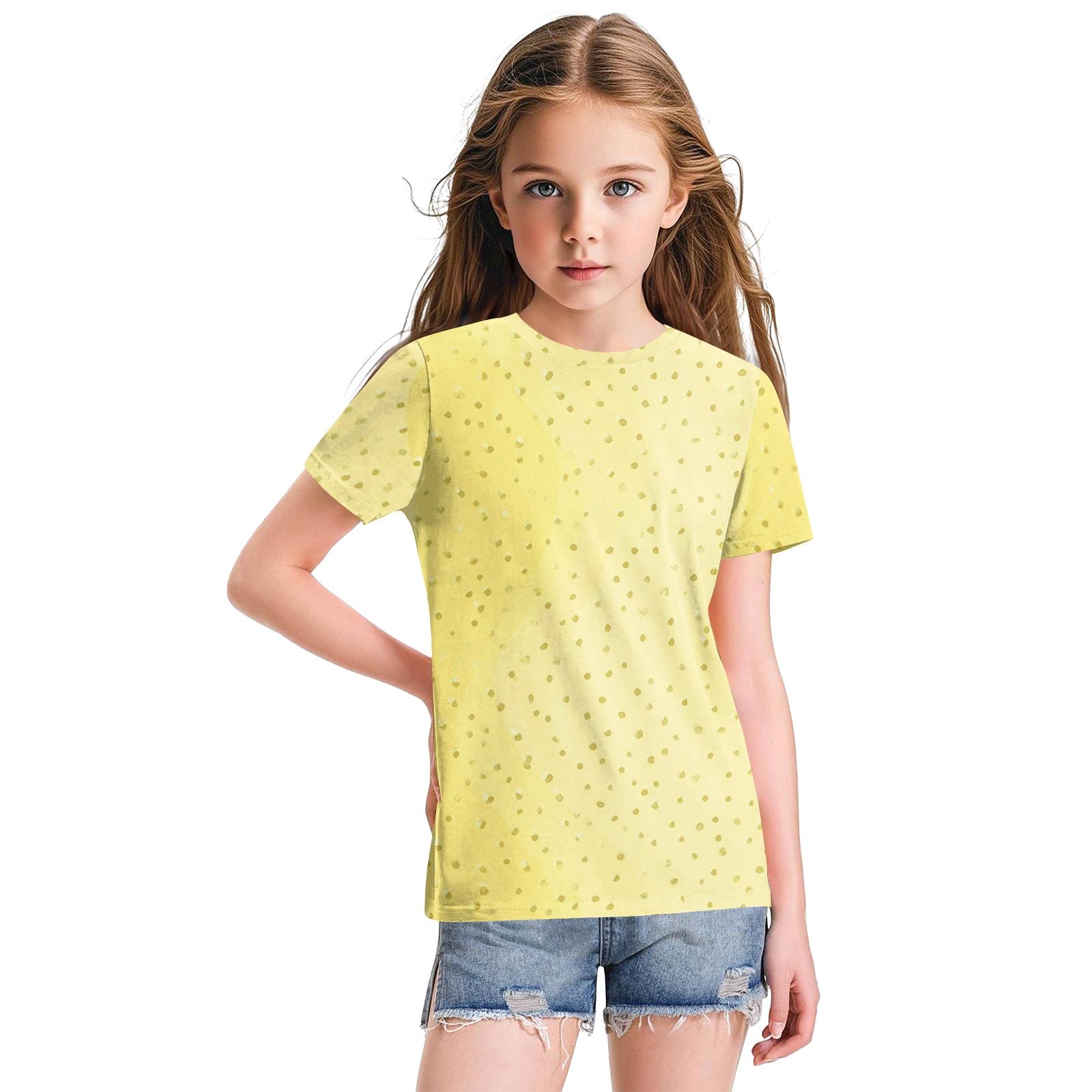 

Cute Floral Print Loose Casual Fashion Round Neck Short-Sleeved Top For Children 160 жовтий