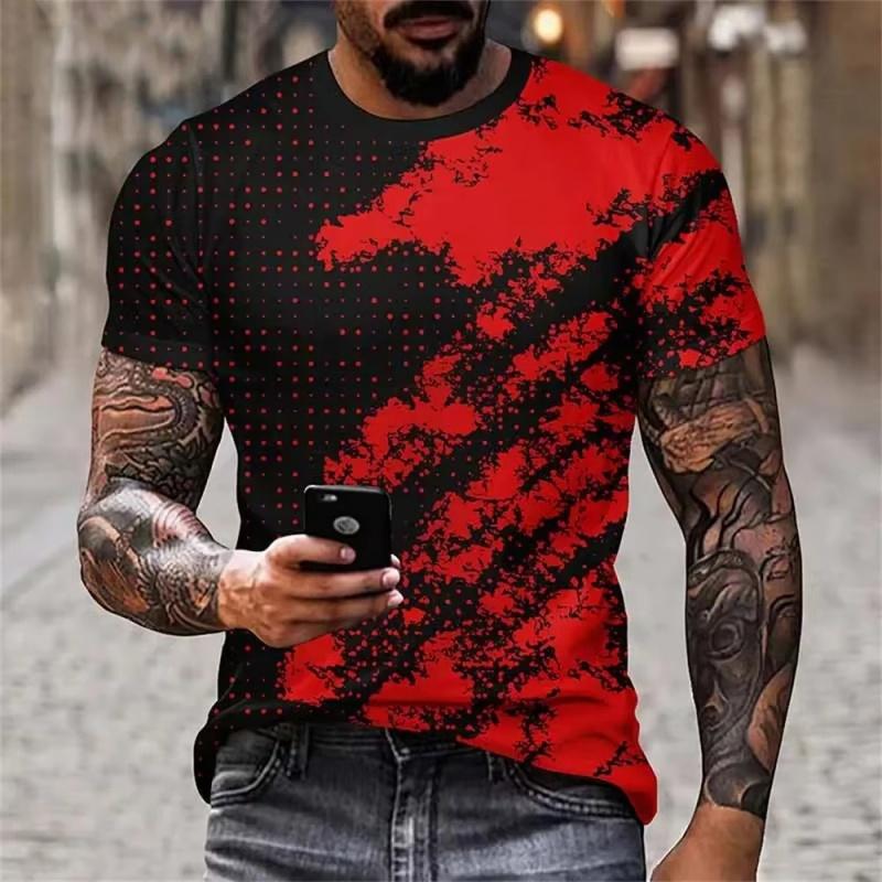 Pánské barevné tričko s geometrickým vzorem Color Block 3D potištěná trička Letní pouliční s krátkým rukávem s kulatým výstřihem Volná trička