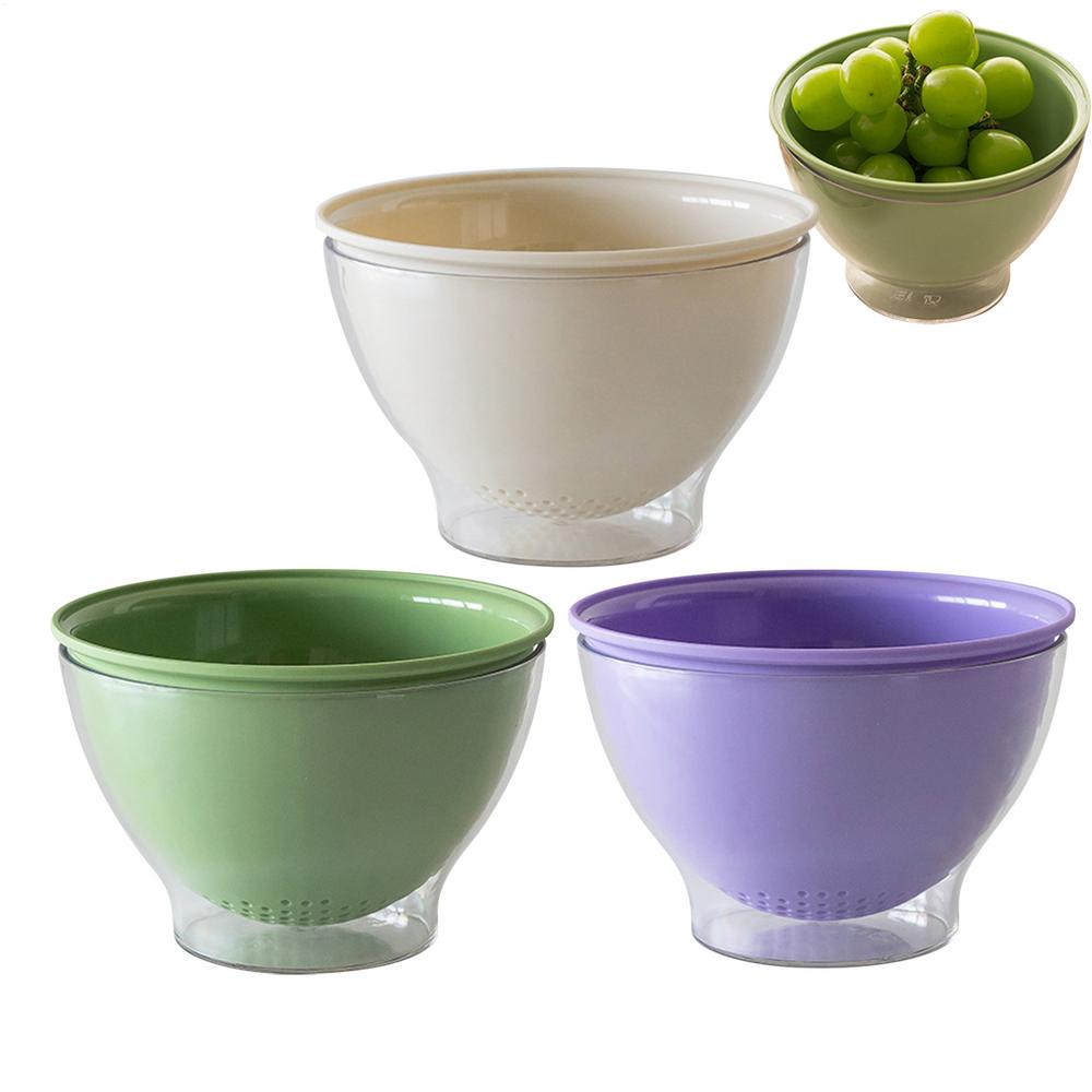 Vegetable Washing Basin 3X Kitchen Draining Basket Food Pasta Berry Sink Strainer Fruit Storage Containers Double Layer Colander