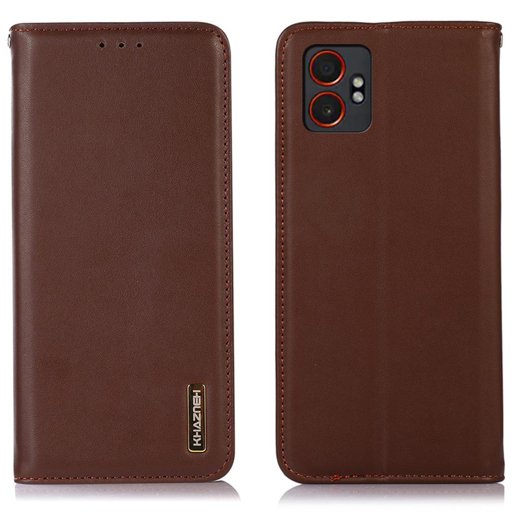 KHAZNEH For Samsung Galaxy XCover7 Pro Case Wallet Genuine Cow Leather Phone Cover Nappa Texture