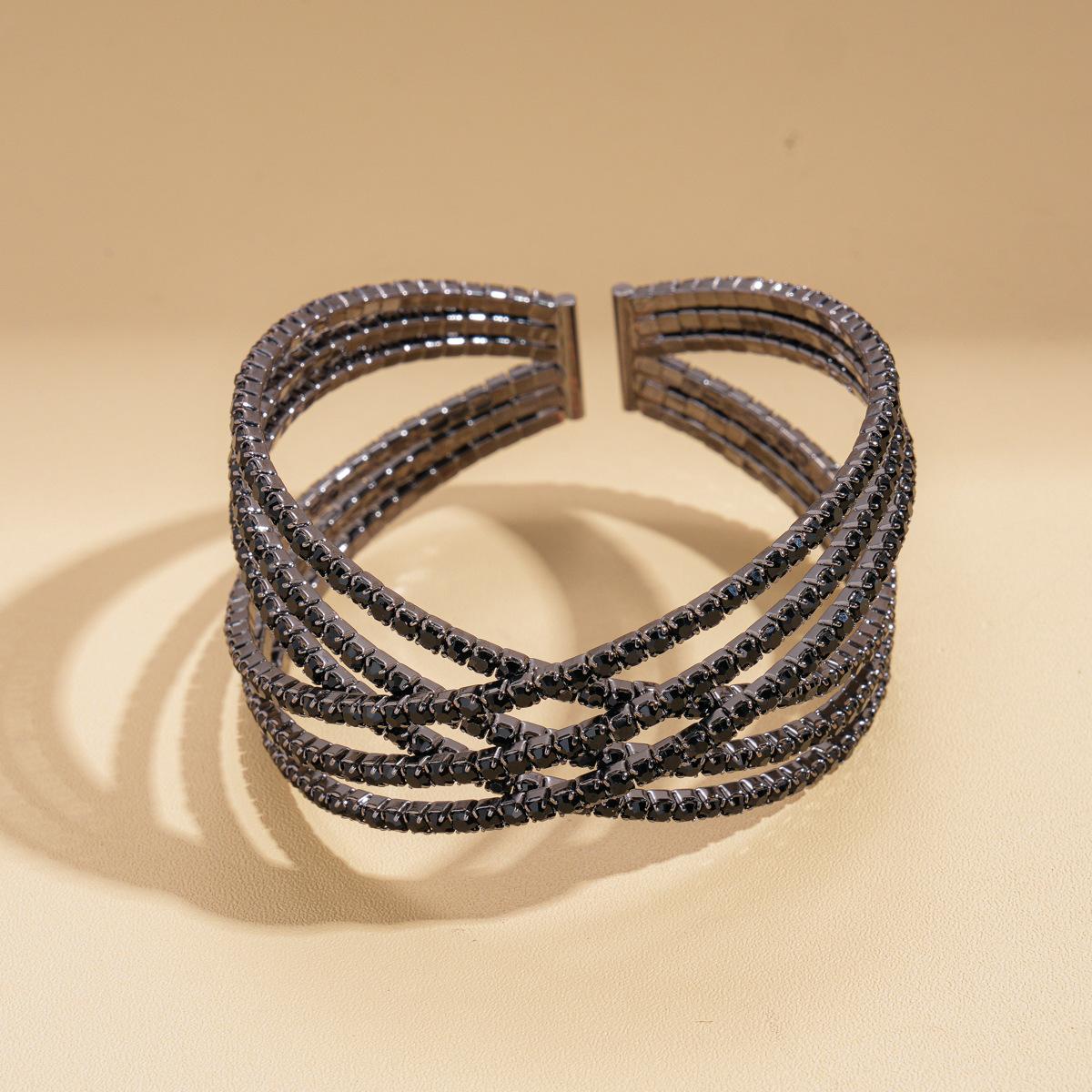 Diamond-encrusted geometric square three-layer cross-opening bracelet cold wind personalized jewelry