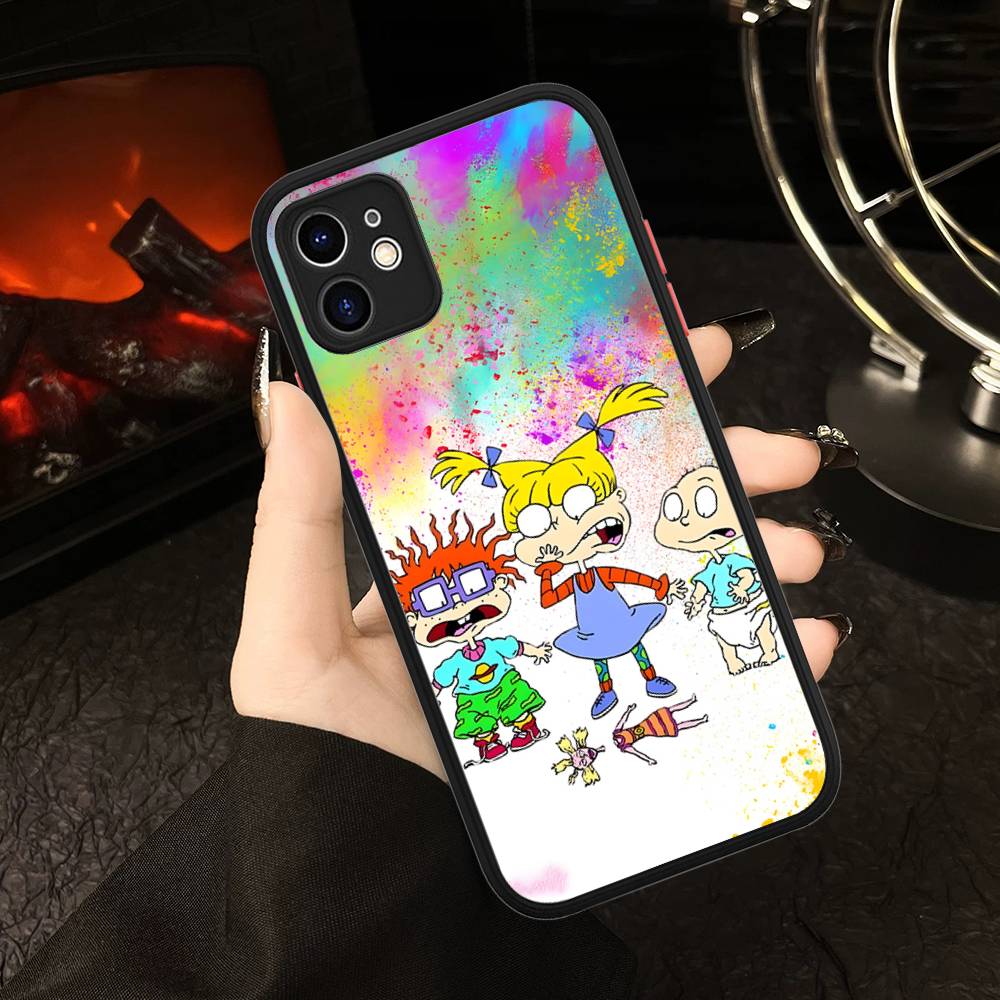 Cartoon Funny R-Rugrats For IPhone 16 15 14 13 12 11 Pro Max X XS MAX Plus Translucent Black Phone Cover