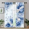 2 Panels Blue and White Floral Print Door Curtains - Polyester Fabric for Living Room, Kitchen, Office, Bedroom