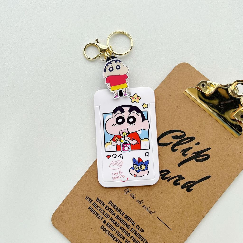 Kawaii Anime Crayon Shin-chan Keychain Couple Student Id Bus Bank Access Control Card Case Shin Chan Accessory Hanging