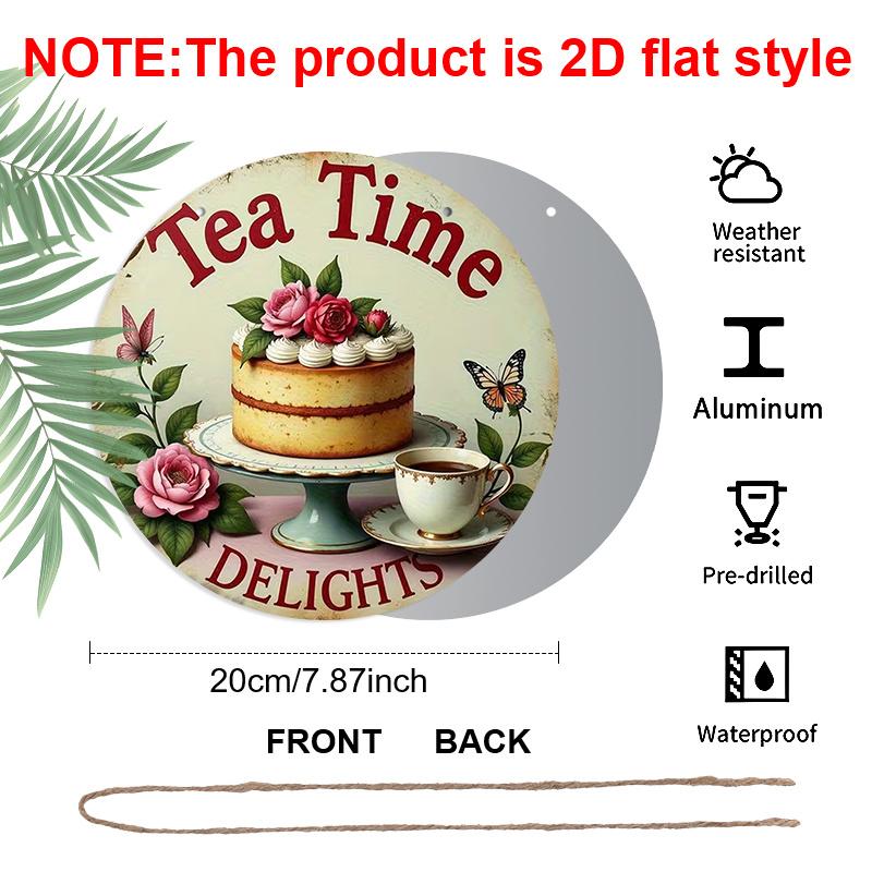 2D Flat Aluminum Retro Cake-Style Wall Decor, Afternoon Tea Style 7.87 Inches X 7.87 Inches Perfect for Tea Parties, Weddings, Cafes, Front Doors