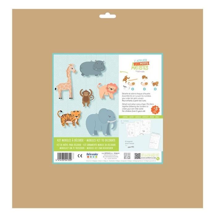 Kit de mobiles à décorer - ARTEMIO - Animaux de la savane - Activité créative - À partir de 5 ans