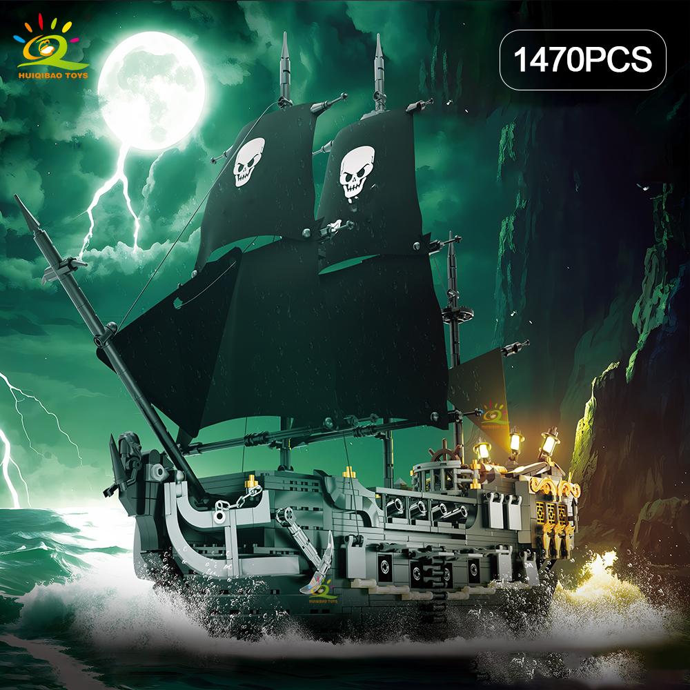 Skeleton Ghost Black Boat Red Pirate Ship Building Blocks Model Assembly Bricks Toys Desktop Decor. Kid Boy Adult Gifts