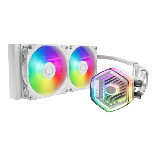 

CoolerMaster MasterLiquid 240 Atmos White ARGB Close-Loop AIO Liquid Cooler with Custom Pump, Sickleflow Edge PWM Fan, 240mm Radiator, CryoFuze, AMD R