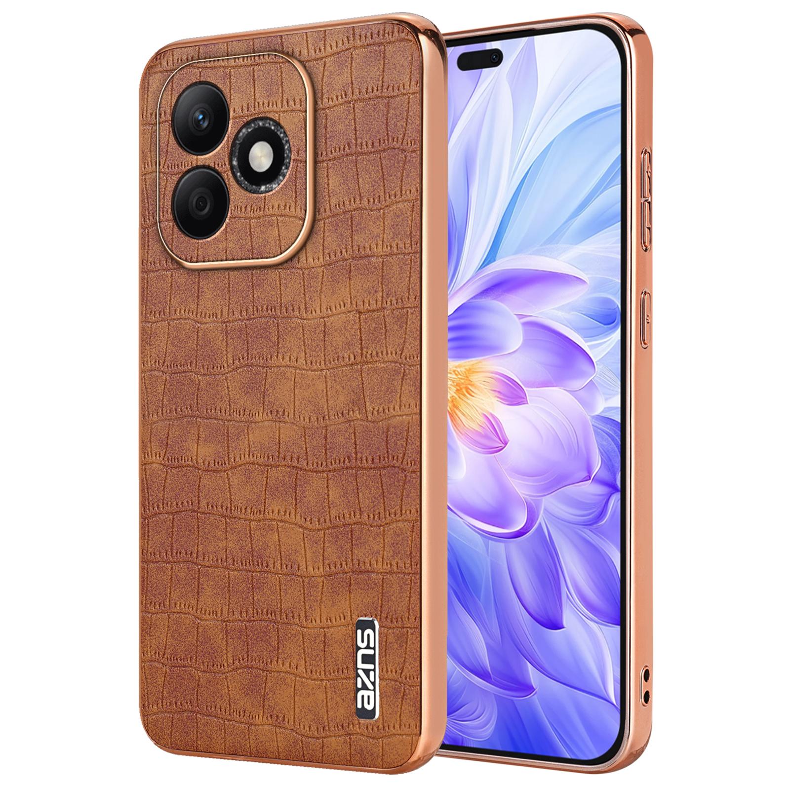 

AZNS For Honor X60i 5G Case Electroplating Crocodile Texture PU+TPU Phone Cover Brown