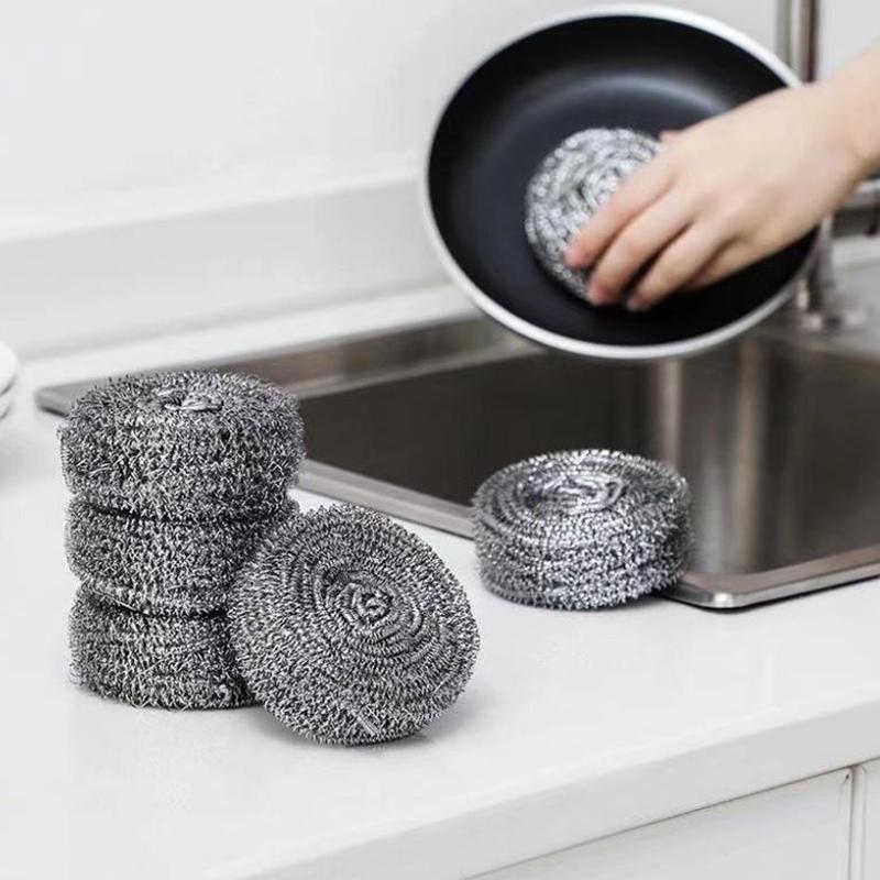 5 Stück Edelstahlwolle Scheuerschwämme, Metall Scheuerpads, Stahlwolle Pads, Küchenreiniger, Hochleistungs-Reinigungsmittel für Töpfe