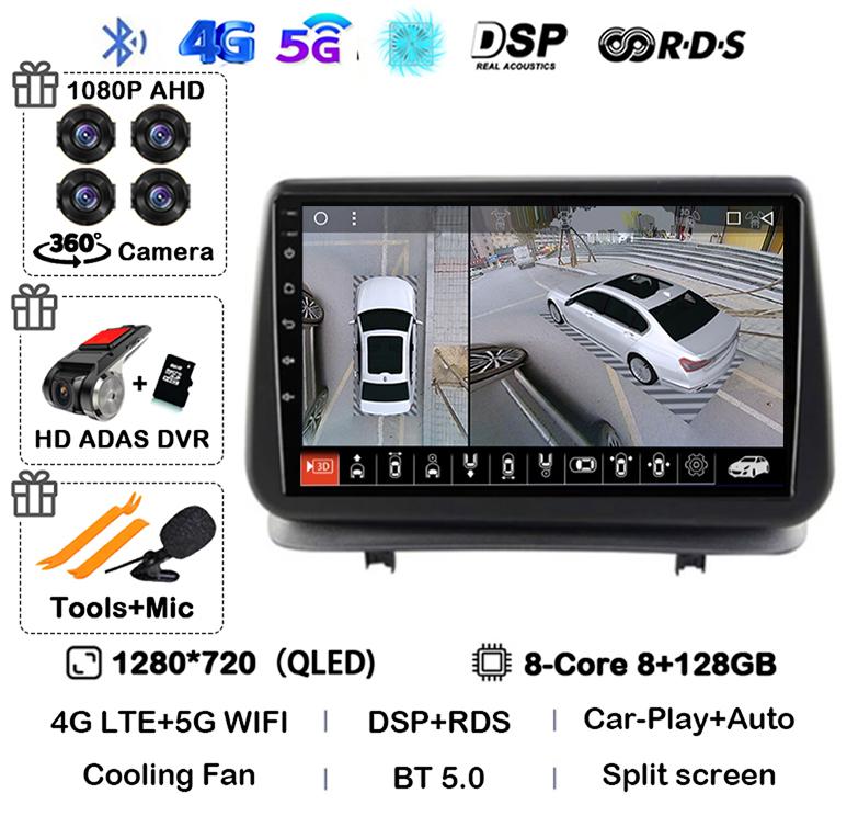Android 14 Auto Carplay For Renault Clio 3 CLIO 3 2005-2014 WIFI+4G Car Radio Navigation GPS Stereo Video Player 360 Camera DSP