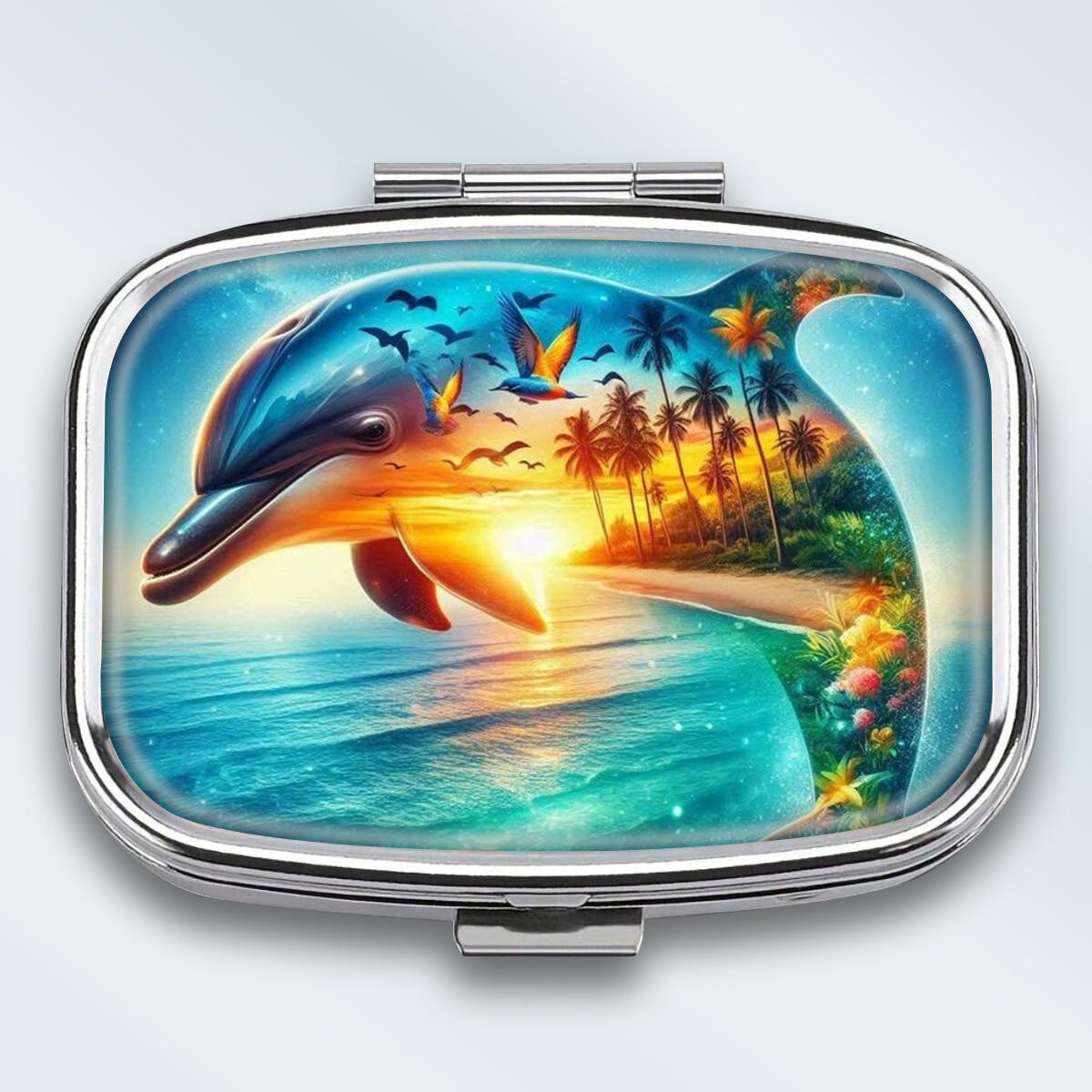 

Portable Pill Box with 2 Compartments, Mini Metal Medicine Organizer Case, Cute Printed Pill Container for Vitamins, Pills, Jewelry, Travel, Daily Use різнокольоровий