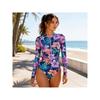 Damen Langarm Einteiler Badeanzug Reißverschluss Vorne Tropische Blumen Muster Rash Guard Surfen Badeanzug