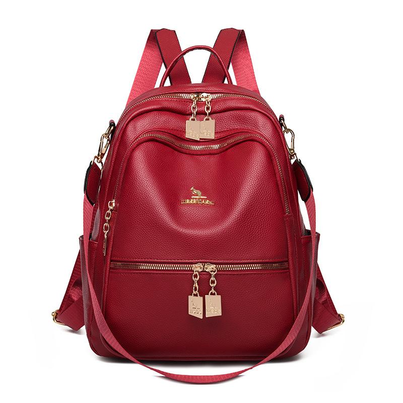 

Женский мягкий кожаный рюкзак, многофункциональная сумка через плечо, дорожный рюкзак красный