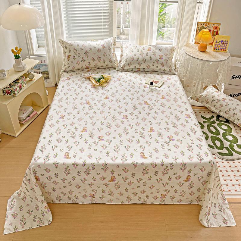 Watercolor Plant Leaves Bed Sheet Set 3Pcs 100% Cotton Bed Sheet with 2 Pillowcases Skin-friendly Comfortable Bedroom Bedspread