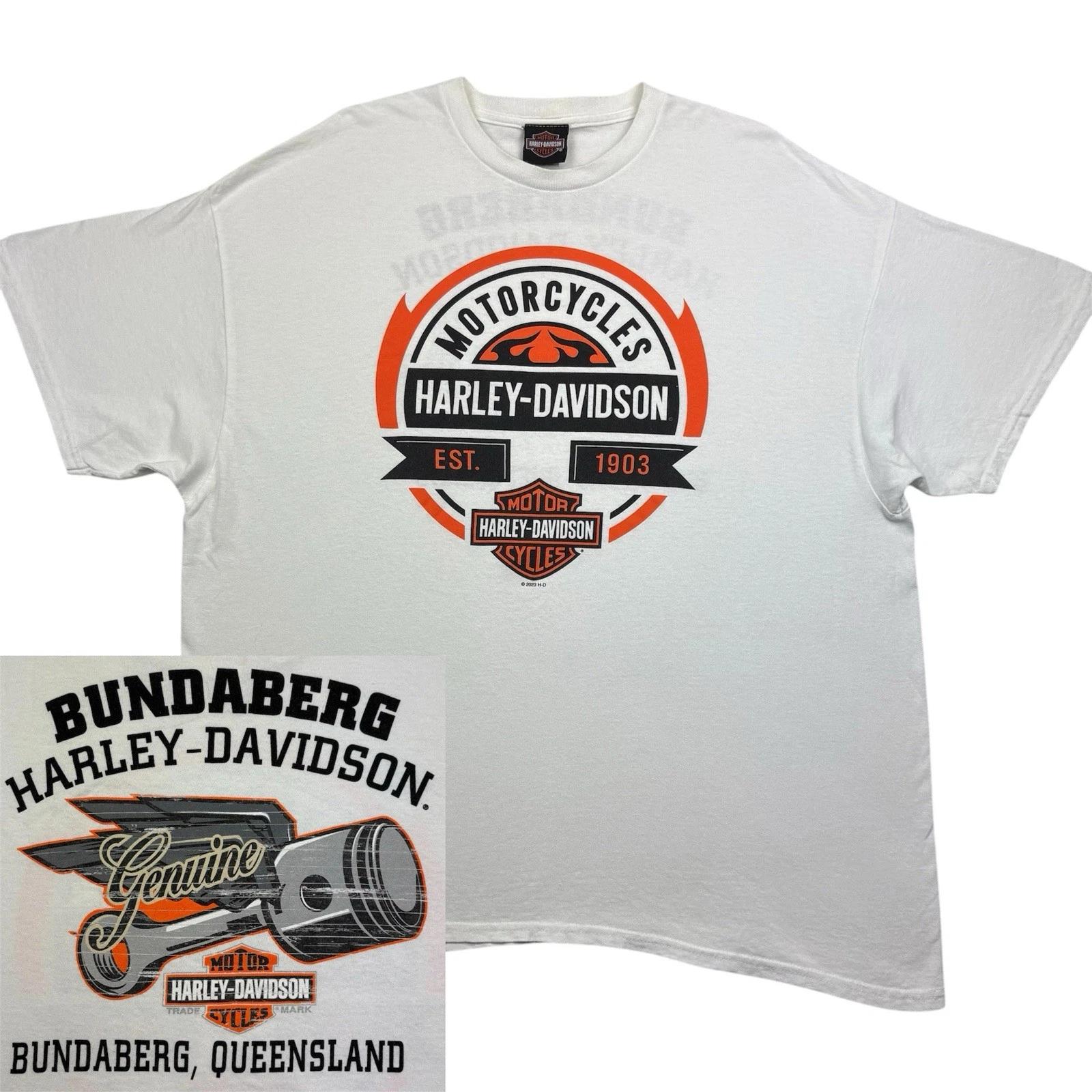 Harley Davidson Bundaberg QLD 2023 White 100% Cotton T-shirt Mens Tees Top Size 2XL XXL Motorcycle Biker 2XL