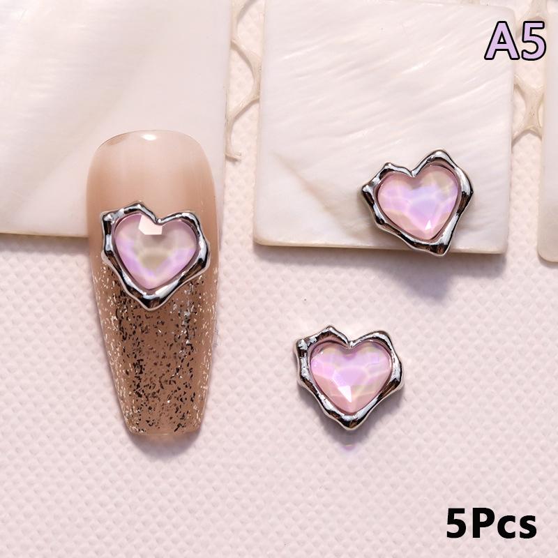 5Pcs Luxury Alloy Love Heart Star Nail Art Charms Parts Jewelry Accessories Manicure Decor Nails Decoration Supplies