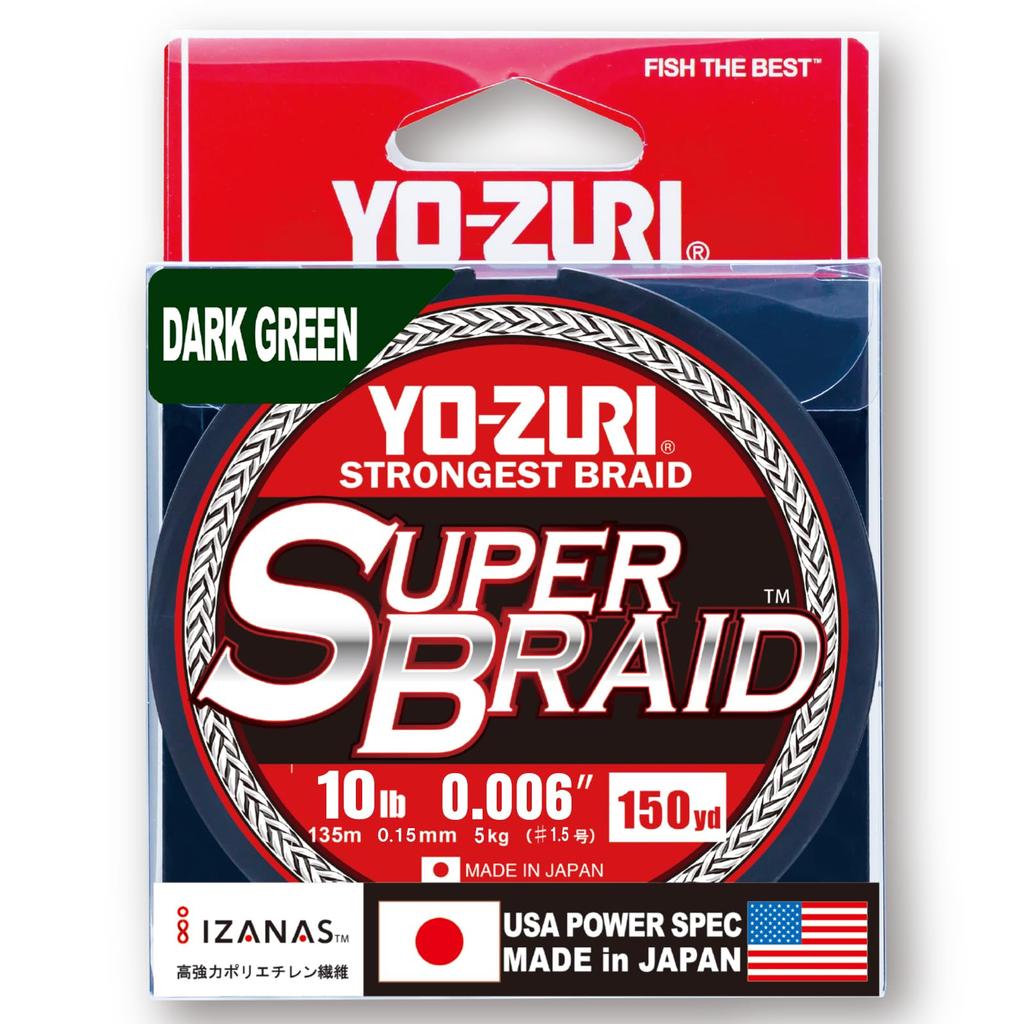 PE Line Super Braid 150YDS 10Lbs Dark Green YO-ZURI Color