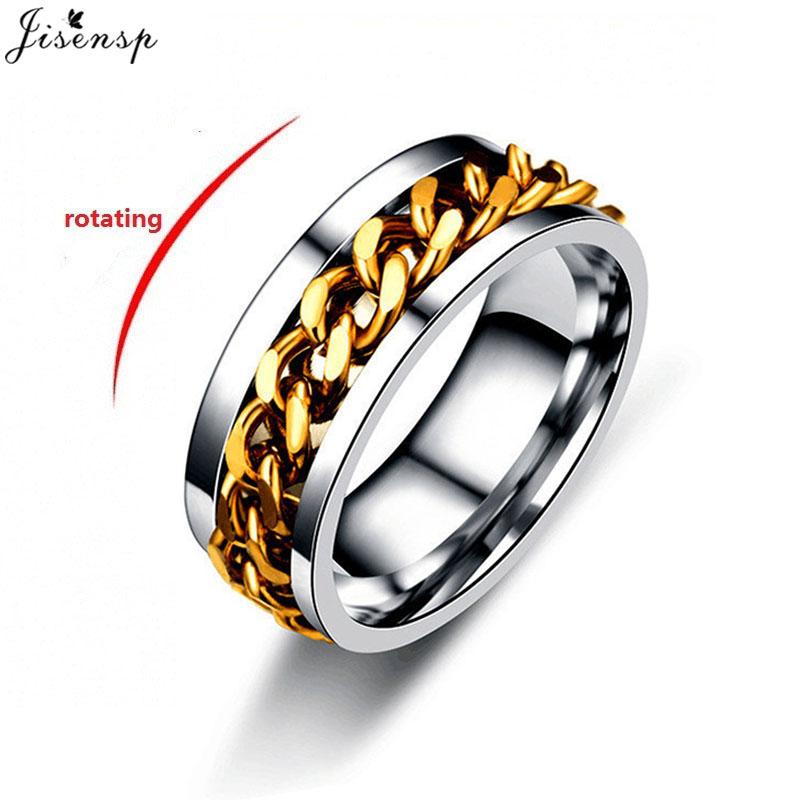 Fashion Anxiety Fidget Rings Relaxing Stainless Steel Rotatable Chain Ring for Men Women Spinner Zircon Gold Black Bague Homme