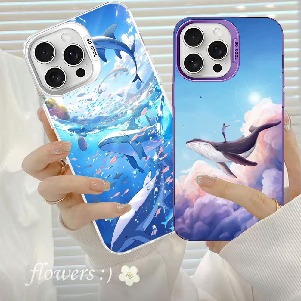Ocean Animal Cute Dolphin Phone Case For iPhone 16 15 14 13 12 11 Pro Max X XR XSMAX 8 7 Plus Matte Shockproof Back Cover