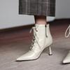 Fashion NEW Fall Shoes Women Pointed Toe High Heel Shoes Split Leather Shoes Thin Heel Ankle Boots Women Sexy Mature Zipper Modern Boots