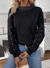 Fashion European and American Cross-border Foreign Trade Amazon Crew Neck Top Pearl Decorative Long-sleeved Knitted Jumper
