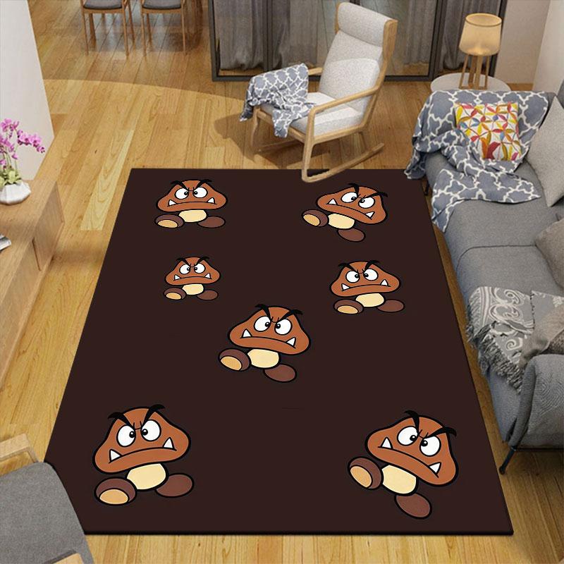 Goomba Flannel Printed Carpet, Home Sofa Decoration for Living Room & Bedroom, Non‑Slip Play Flannel Floor Mat for Game Room