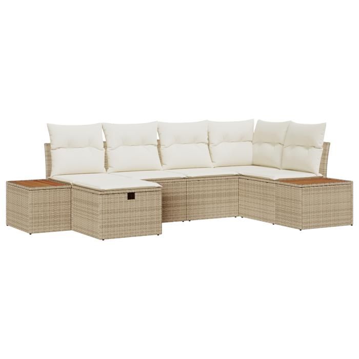 VidaXL Ensemble de canapé de jardin 6 pièces avec coussins Beige Poly Rattan 3359633