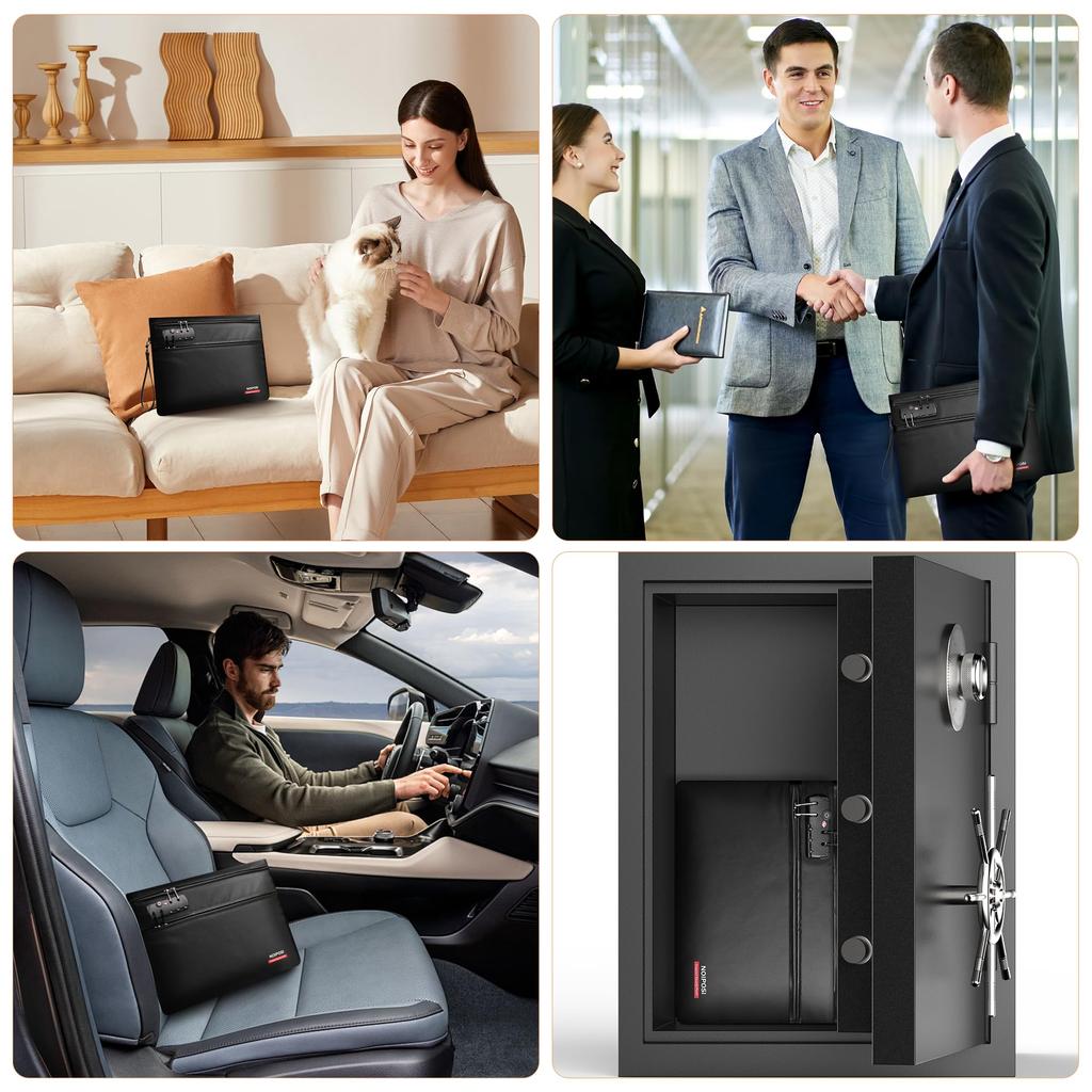 Noiposi Fireproof Bag with Dual Zip Compartment Fireproof Money Bag Insulated Fireproof Safe Pouch with Protects Important Documents and Valuables