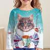 Cartoon Cat Tshirt For Girls Wholesales 13 To 14 Years Kids Clothes Full Sleeve Tees Autumn Children Tops Animals 3d T-Shirts