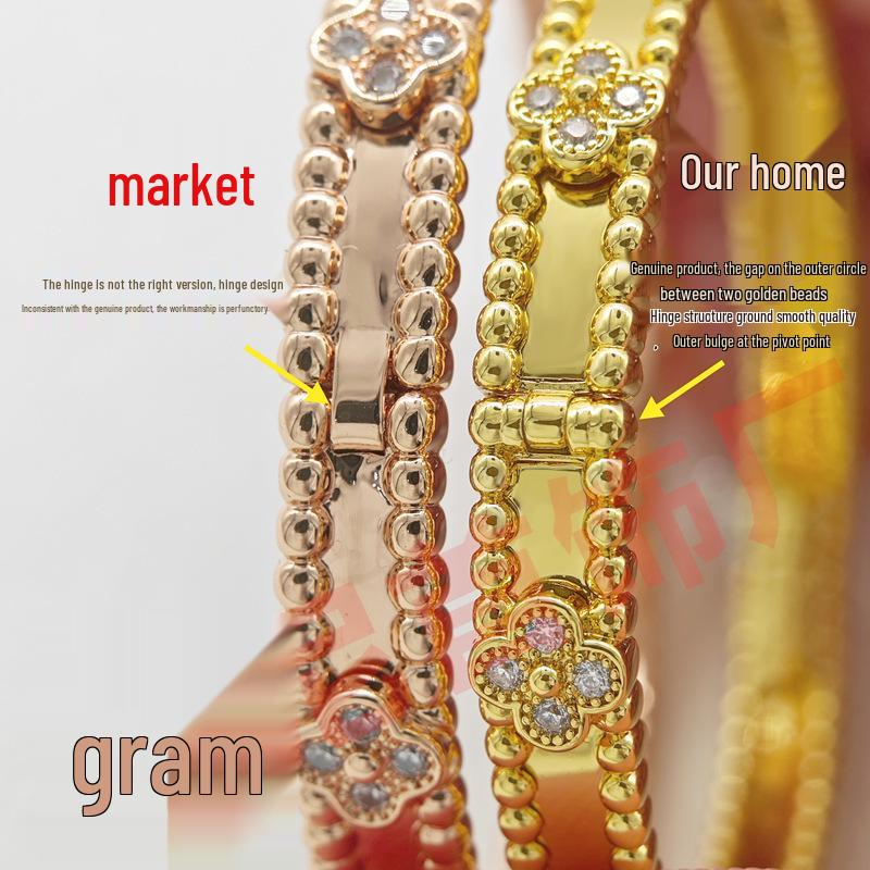 Kaleidoscope Four-Leaf Clover Women's 18k Yellow/Platinum/Rose Gold Diamond Bangle: Wide/Narrow Light Luxury