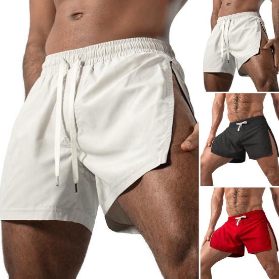 Men Fitness Shorts with Side Zipper Quick Drying Breathable Gym Workout Short Pants Elastic Waist Drawstring Athletic Running Sports Shorts