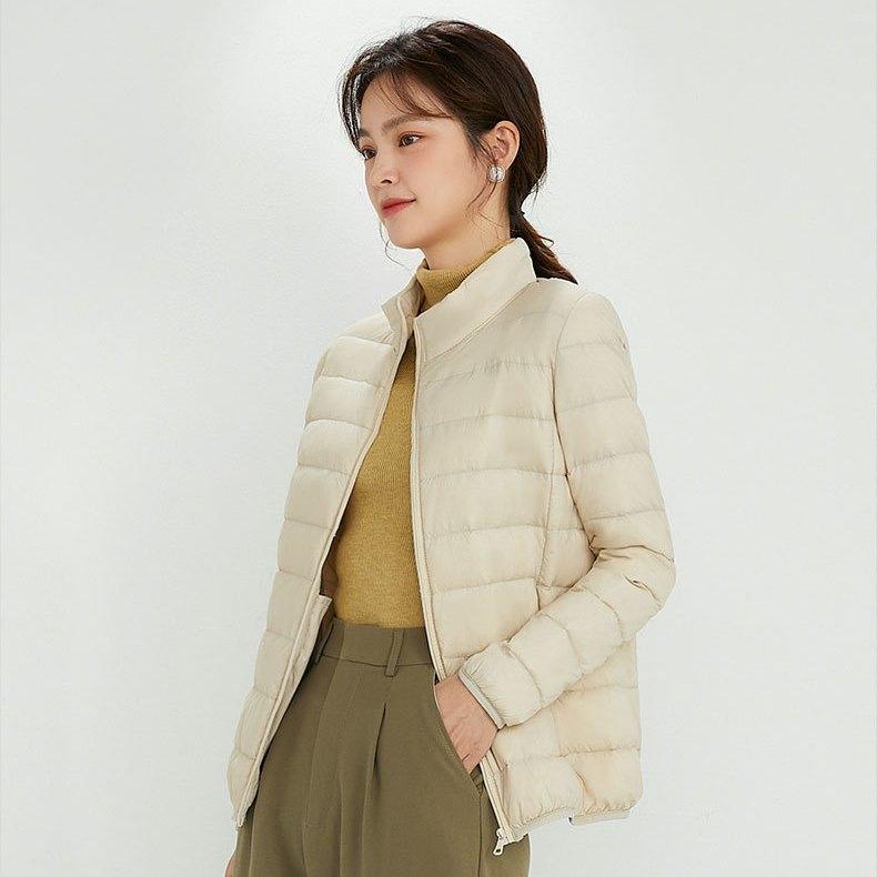 Autumn and winter down light down jacket women's hooded short light thin white duck down fashion coat
