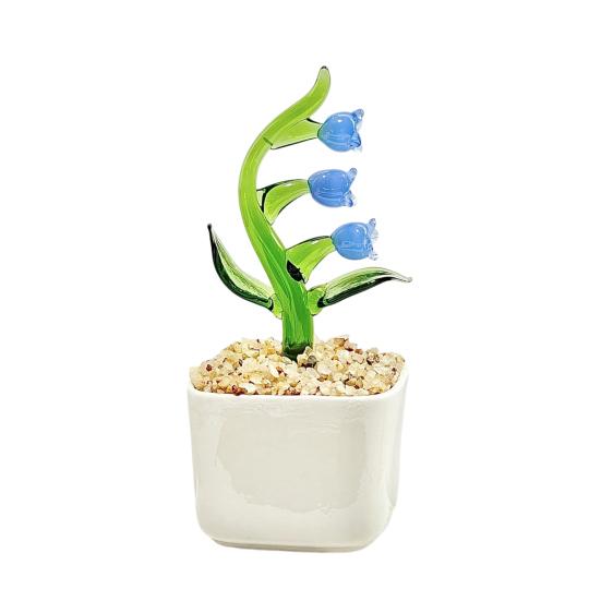 

Faux Crystal Flower Figurine Mini Hand Blown Glass Potted Flower Ornament for Home Office Table Decor Gifts for Wedding Birthday Mother s Day F