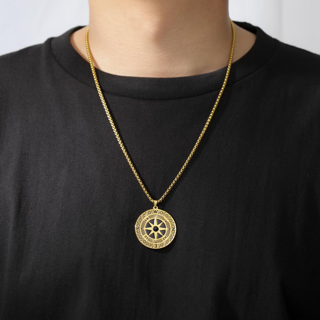 LIKGREAT Vintage Compass Pendant Necklace For Men Stainless Steel Neckchain Hip-hop Style Ocean Adventure Pirate Style Jewelry